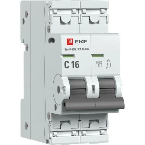 Выключатель автоматический модульный 2п C 16А 6кА ВА 47-63N PROxima EKF M636216C Выключатель автоматический модульный 2п C 16А 6кА ВА 47-63N PROxima EKF M636216C