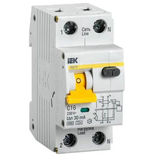 Выключатель автоматический дифференциального тока 2п (1P+N) C 16А 30мА тип A 6кА АВДТ-32 IEK MAD22-5