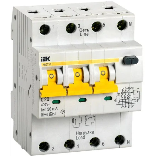 Выключатель автоматический дифференциального тока 4п C 20А 30мА тип A 6кА АВДТ-34 IEK MAD22-6-020-C-