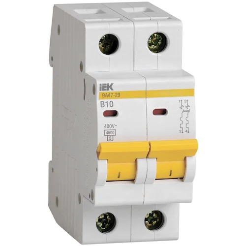 Выключатель автоматический модульный 2п B 10А 4.5кА ВА47-29 IEK MVA20-2-010-B