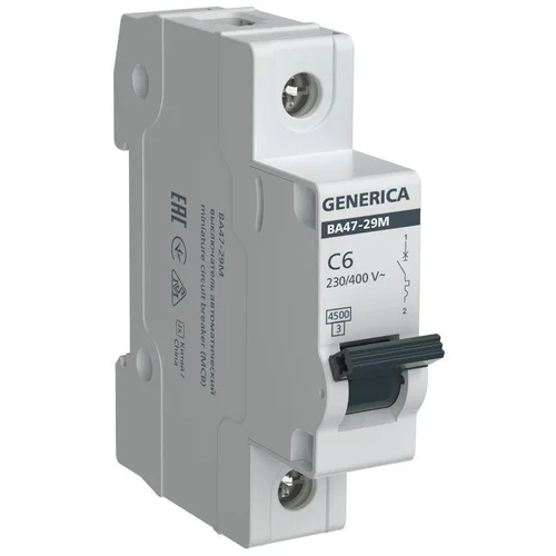 Выключатель автоматический модульный 1п C 6А 4.5кА ВА47-29М GENERICA MVA21-1-006-C-G