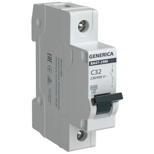 Выключатель автоматический модульный 1п C 32А 4.5кА ВА47-29М GENERICA MVA21-1-032-C-G Выключатель автоматический модульный 1п C 32А 4.5кА ВА47-29М GENERICA MVA21-1-032-C-G