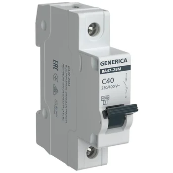 Выключатель автоматический модульный 1п C 40А 4.5кА ВА47-29М GENERICA MVA21-1-040-C-G Выключатель автоматический модульный 1п C 40А 4.5кА ВА47-29М GENERICA MVA21-1-040-C-G