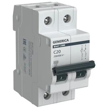 Выключатель автоматический модульный 2п C 20А 4.5кА ВА47-29М GENERICA MVA21-2-020-C-G Выключатель автоматический модульный 2п C 20А 4.5кА ВА47-29М GENERICA MVA21-2-020-C-G