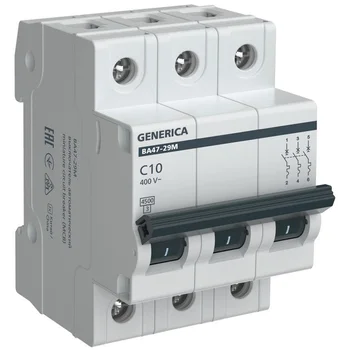 Выключатель автоматический модульный 3п C 10А 4.5кА ВА47-29М GENERICA MVA21-3-010-C-G Выключатель автоматический модульный 3п C 10А 4.5кА ВА47-29М GENERICA MVA21-3-010-C-G