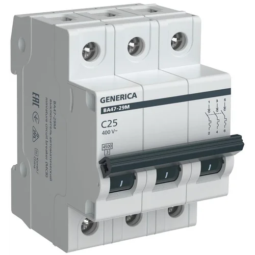 Выключатель автоматический модульный 3п C 25А 4.5кА ВА47-29М GENERICA MVA21-3-025-C-G