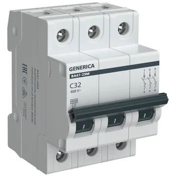 Выключатель автоматический модульный 3п C 32А 4.5кА ВА47-29М GENERICA MVA21-3-032-C-G Выключатель автоматический модульный 3п C 32А 4.5кА ВА47-29М GENERICA MVA21-3-032-C-G