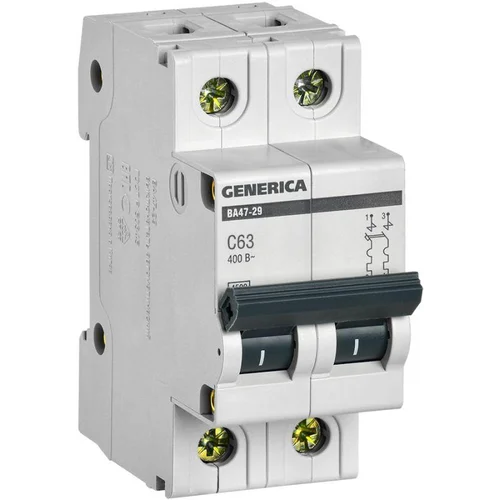 Выключатель автоматический модульный 2п C 63А 4.5кА ВА47-29 GENERICA MVA25-2-063-C