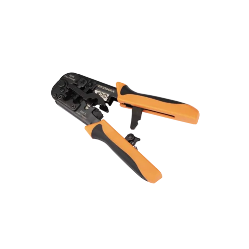 Инструмент NIKOMAX обжимной, 2 гнезда, с храповиком, совместим с коннекторами: RJ45/8P8C (в т.ч. с сквозными), RJ12/6P6C, RJ11/6P4C