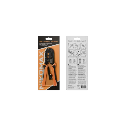 Инструмент NIKOMAX обжимной, 2 гнезда, с храповиком, совместим с коннекторами: RJ45/8P8C (в т.ч. с сквозными), RJ12/6P6C, RJ11/6P4C
