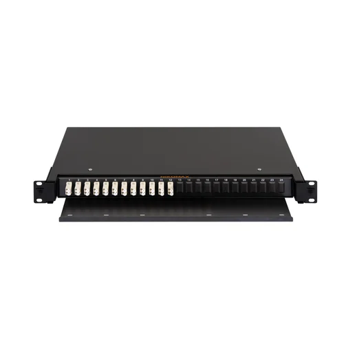 Оптический кросс NIKOMAX 19" Premium Line, 1U, укомплектованный на 24 порта LC/UPC (12 двойных LC/UPC адаптеров), MM 50/125 OM2, выдвижной, с полкой Оптический кросс NIKOMAX 19" Premium Line, 1U, укомплектованный на 24 порта LC/UPC (12 двойных LC/UPC адаптеров), MM 50/125 OM2, выдвижной, с полкой