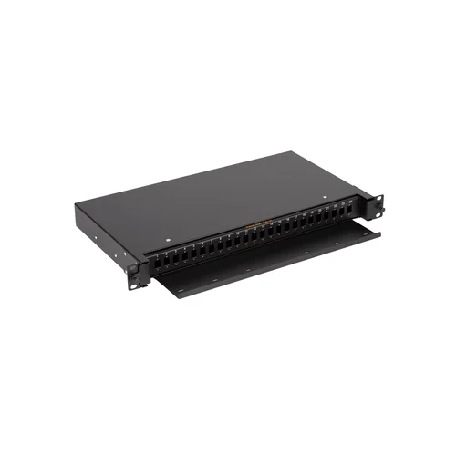Оптический кросс NIKOMAX 19" Premium Line, 1U, до 24 SC портов или 48 LC портов, выдвижной, со съёмной полкой, черный
