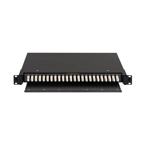 Оптический кросс NIKOMAX 19" Premium Line, 1U, укомплектованный на 48 портов LC/UPC (24 двойных LC/UPC адаптеров), MM 50/125 OM2, выдвижной, с полкой Оптический кросс NIKOMAX 19" Premium Line, 1U, укомплектованный на 48 портов LC/UPC (24 двойных LC/UPC адаптеров), MM 50/125 OM2, выдвижной, с полкой