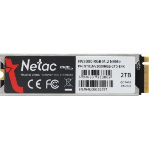 Накопитель SSD Netac PCIe 3.0 x4 2TB NT01NV3000RGB-2T0-E4X NV3000 RGB M.2 2280 Накопитель SSD Netac PCIe 3.0 x4 2TB NT01NV3000RGB-2T0-E4X NV3000 RGB M.2 2280