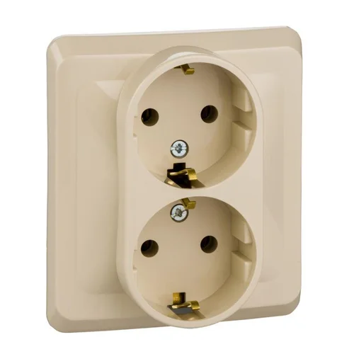 Розетка 2-м СП Этюд 16А IP20 250В с заземл. без защ. шторок крем. SE PC16-007K Розетка 2-м СП Этюд 16А IP20 250В с заземл. без защ. шторок крем. SE PC16-007K