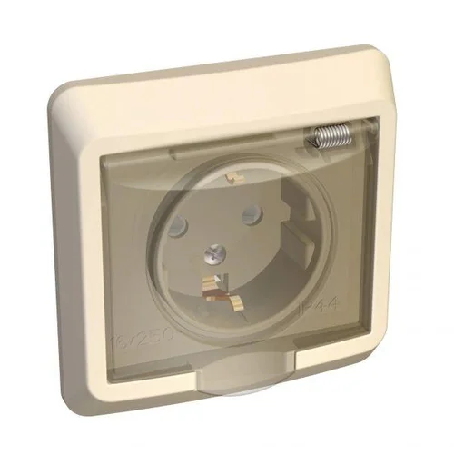 Розетка 1-м СП Этюд 16А IP44 250В с заземл. защ. шторки крем. SE PC16-044K Розетка 1-м СП Этюд 16А IP44 250В с заземл. защ. шторки крем. SE PC16-044K