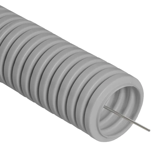 Труба гофрированная ПВХ легкая d20мм с протяжкой 350 Н сер. (уп.100м) Промрукав PR.012031 Труба гофрированная ПВХ легкая d20мм с протяжкой 350 Н сер. (уп.100м) Промрукав PR.012031