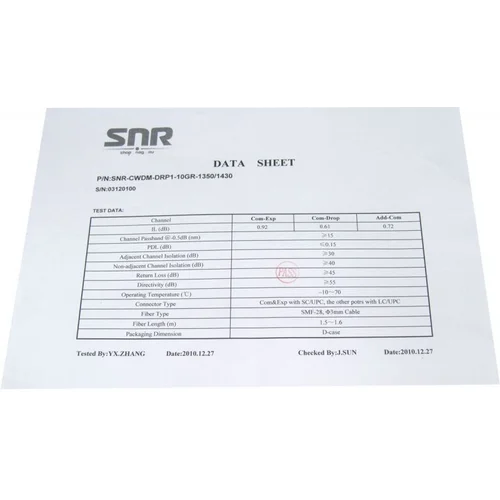 Модуль Add/Drop SNR-CWDM-10GR-OADM1-1350/1430 Модуль Add/Drop SNR-CWDM-10GR-OADM1-1350/1430
