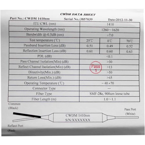 CWDM-фильтр, длина волны 1430нм, без коннекторов CWDM-фильтр, длина волны 1430нм, без коннекторов