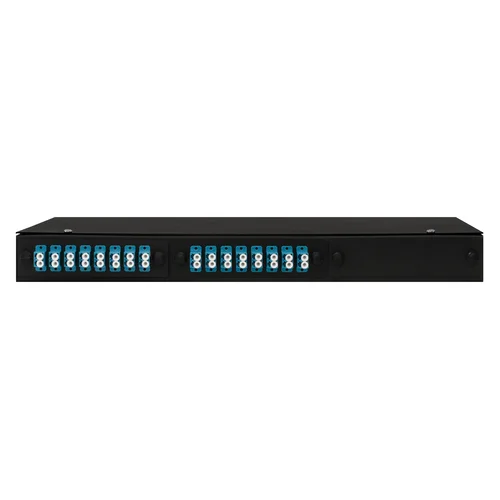 Кросс оптический 19" (ШКОС) укомплектованный на 32 LC порта, черный (комплект с розетками и пигтейлами) Кросс оптический 19" (ШКОС) укомплектованный на 32 LC порта, черный (комплект с розетками и пигтейлами)