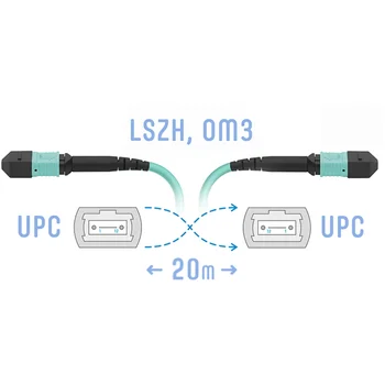 Патчкорд оптический MPO/UPC FF MM, 12 волокон, 20 метров (Cross)