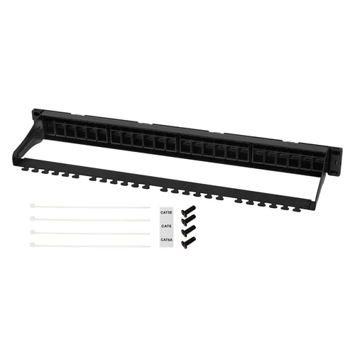 Коммутационная панель SNR, 19" для модулей KeyStone, незагруженная, неэкранированная, 1U, 24 порта, cat.5e, разборная, порты со шторками Коммутационная панель SNR, 19" для модулей KeyStone, незагруженная, неэкранированная, 1U, 24 порта, cat.5e, разборная, порты со шторками