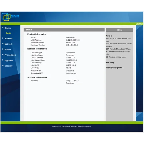 IP-телефон SNR-VP-51W без БП, поддержка PoE, белый цвет