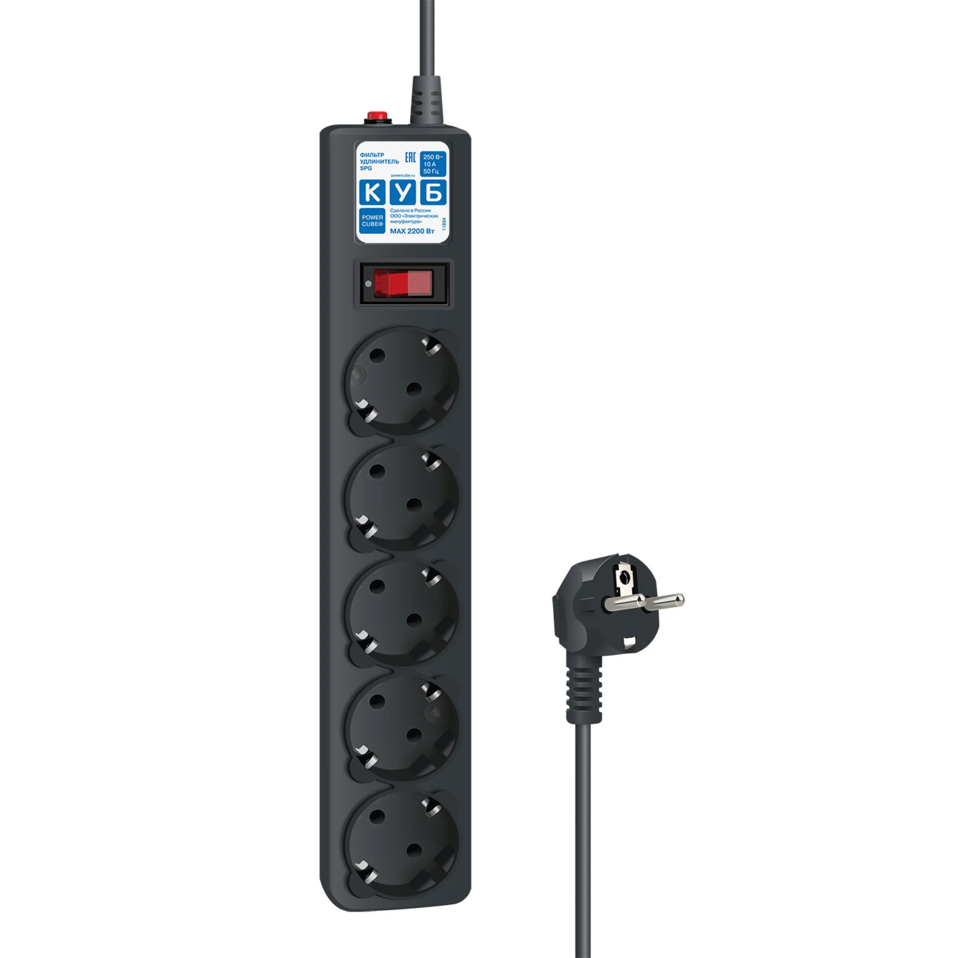 Ф-удлинитель, PC 5м 5р, черн.граф. 10А, SPG5-С5