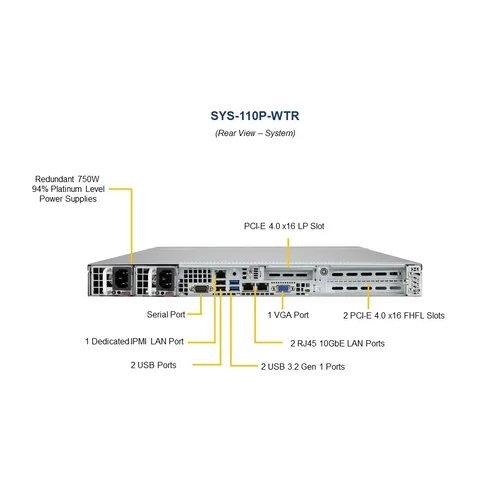 Платформа Supermicro 1U SYS-110P-WTR, До одного процессора Intel Xeon Scalable, DDR4, 10x2,5" HDD SATA, 2x10GBase-T Платформа Supermicro 1U SYS-110P-WTR, До одного процессора Intel Xeon Scalable, DDR4, 10x2,5" HDD SATA, 2x10GBase-T