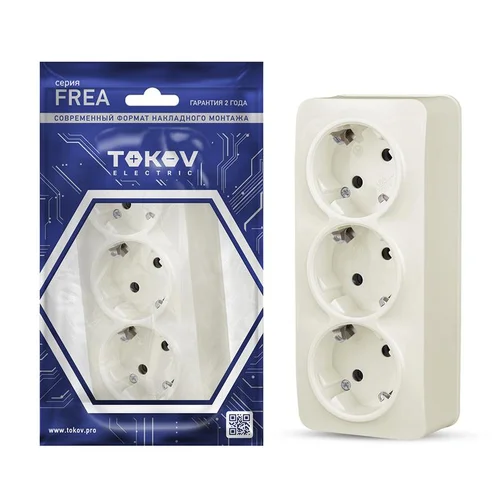 Розетка 3-м ОП Frea 16А IP20 250В с заземл. АБС-пластик беж. TOKOV ELECTRIC TKE-FR-R3Z-C02 Розетка 3-м ОП Frea 16А IP20 250В с заземл. АБС-пластик беж. TOKOV ELECTRIC TKE-FR-R3Z-C02