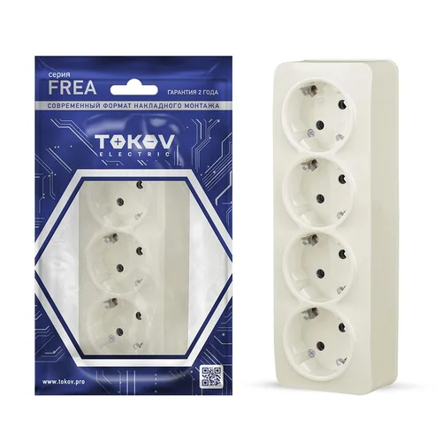 Розетка 4-м ОП Frea 16А IP20 250В с заземл. АБС-пластик беж. TOKOV ELECTRIC TKE-FR-R4Z-C02 Розетка 4-м ОП Frea 16А IP20 250В с заземл. АБС-пластик беж. TOKOV ELECTRIC TKE-FR-R4Z-C02