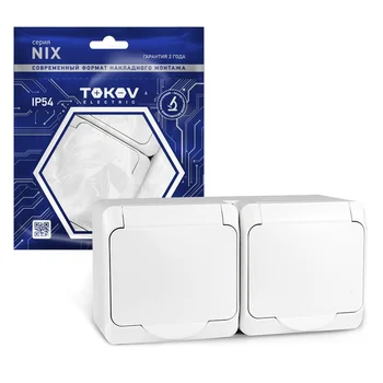 Розетка 2-м ОП Nix 16А IP54 250В с заземл. с крышкой бел. TOKOV ELECTRIC TKE-NX-R2Z-C01-IP54 Розетка 2-м ОП Nix 16А IP54 250В с заземл. с крышкой бел. TOKOV ELECTRIC TKE-NX-R2Z-C01-IP54