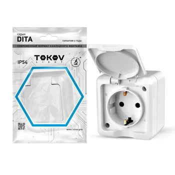 Розетка 1-м ОП Dita 16А IP54 250В с заземл. с крышкой бел. TOKOV ELECTRIC TKL-DT-R1Z-C01-IP54 Розетка 1-м ОП Dita 16А IP54 250В с заземл. с крышкой бел. TOKOV ELECTRIC TKL-DT-R1Z-C01-IP54