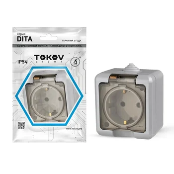 Розетка 1-м ОП Dita 16А IP54 250В с заземл. с прозр. крышкой сер. TOKOV ELECTRIC TKL-DT-R1Z-C06T-IP5 Розетка 1-м ОП Dita 16А IP54 250В с заземл. с прозр. крышкой сер. TOKOV ELECTRIC TKL-DT-R1Z-C06T-IP5