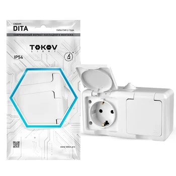 Розетка 2-м ОП Dita 16А IP54 250В с заземл. с крышкой бел. TOKOV ELECTRIC TKL-DT-R2Z-C01-IP54 Розетка 2-м ОП Dita 16А IP54 250В с заземл. с крышкой бел. TOKOV ELECTRIC TKL-DT-R2Z-C01-IP54