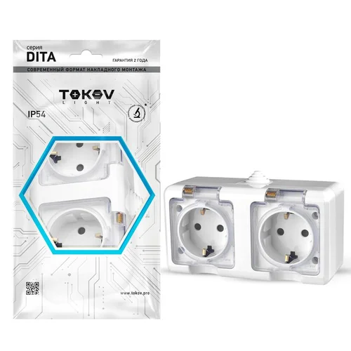 Розетка 2-м ОП Dita 16А IP54 250В с заземл. с прозр. крышкой бел.TOKOV ELECTRIC TKL-DT-R2Z-C01T-IP54