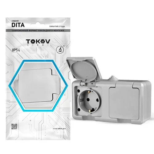 Розетка 2-м ОП Dita 16А IP54 250В с заземл. с крышкой сер. TOKOV ELECTRIC TKL-DT-R2Z-C06-IP54 Розетка 2-м ОП Dita 16А IP54 250В с заземл. с крышкой сер. TOKOV ELECTRIC TKL-DT-R2Z-C06-IP54
