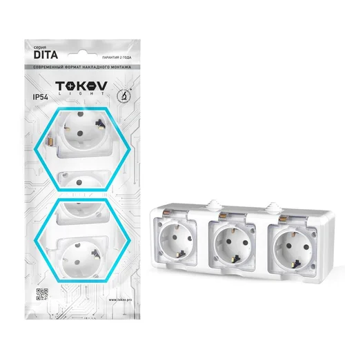 Розетка 3-м ОП Dita 16А IP54 250В с заземл. с прозр. крышкой бел.TOKOV ELECTRIC TKL-DT-R3Z-C01T-IP54