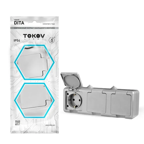 Розетка 3-м ОП Dita 16А IP54 250В с заземл. с сер. крышкой сер. TOKOV ELECTRIC TKL-DT-R3Z-C06-IP54 Розетка 3-м ОП Dita 16А IP54 250В с заземл. с сер. крышкой сер. TOKOV ELECTRIC TKL-DT-R3Z-C06-IP54
