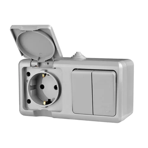 Блок ОП Dita (розетка 16А 250В с заземл. 2-кл. выкл. 10А) IP54 сер. TOKOV ELECTRIC TKL-DT-V2RZ-C06-I