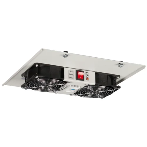 Вентиляторный блок TLK для шкафов серии TFI и TWI глубиной от 450 мм, 2 вентилятора с терморегулятором, без шнура питания, серый Вентиляторный блок TLK для шкафов серии TFI и TWI глубиной от 450 мм, 2 вентилятора с терморегулятором, без шнура питания, серый