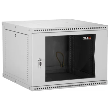 Настенный разборный шкаф TLK 19", 9U, стеклянная дверь, Ш600хВ436хГ450мм, 1 пара монтажных направляющих, серый