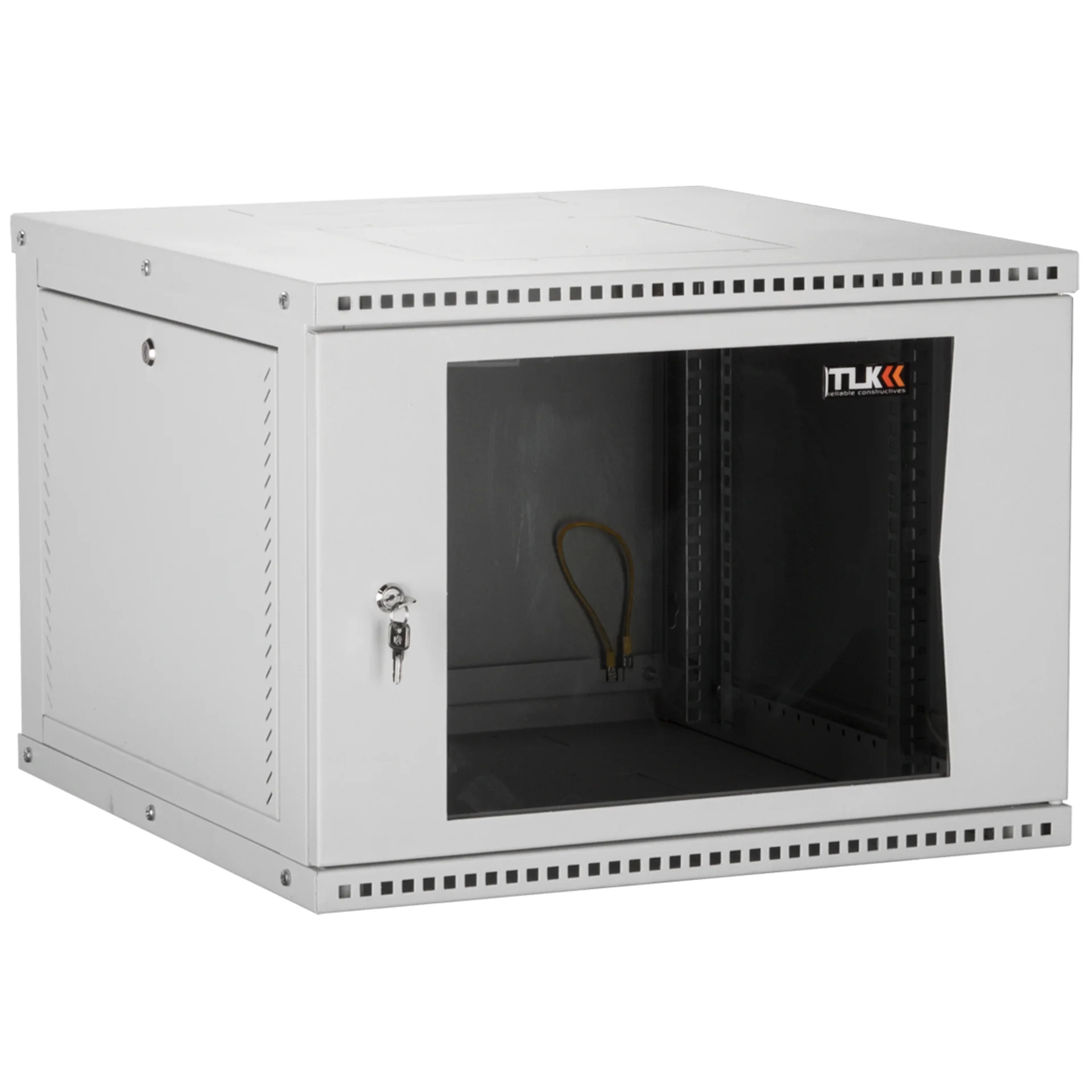 Настенный разборный шкаф TLK 19", 9U, стеклянная дверь, Ш600хВ436хГ600мм, 2 пары монтажных направляющих, серый