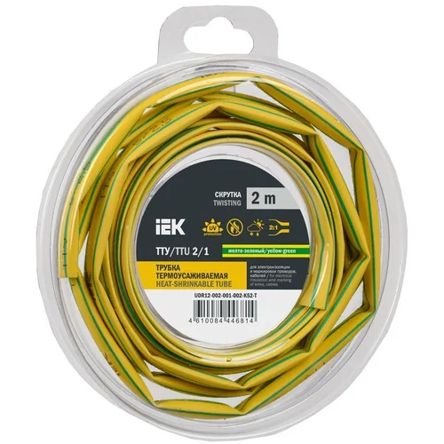 Трубка термоусадочная ТТУ нг-LS 2/1 желт./зел. (уп.2м) IEK UDR12-002-001-002-K52-T
