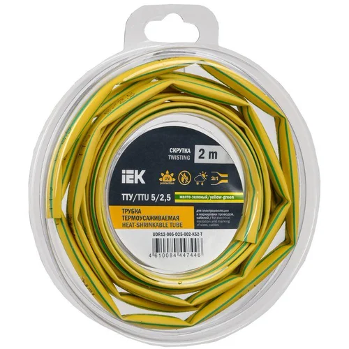Трубка термоусадочная ТТУ нг-LS 5/2.5 желт./зел. (уп.2м) IEK UDR12-005-D25-002-K52-T Трубка термоусадочная ТТУ нг-LS 5/2.5 желт./зел. (уп.2м) IEK UDR12-005-D25-002-K52-T