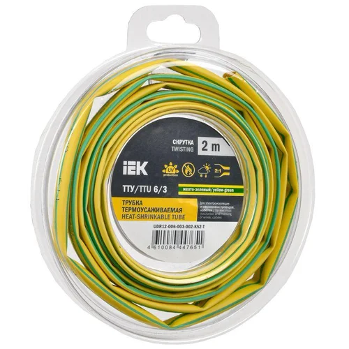 Трубка термоусадочная ТТУ нг-LS 6/3 желт./зел. (уп.2м) IEK UDR12-006-003-002-K52-T