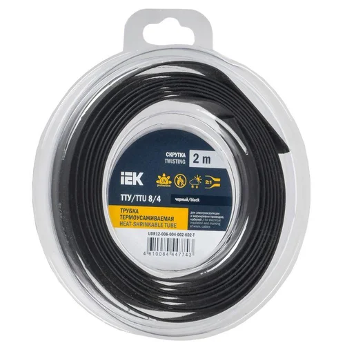 Трубка термоусадочная ТТУ нг-LS 8/4 черн. (уп.2м) IEK UDR12-008-004-002-K02-T