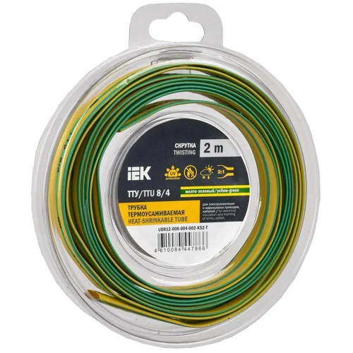 Трубка термоусадочная ТТУ нг-LS 8/4 желт./зел. (уп.2м) IEK UDR12-008-004-002-K52-T