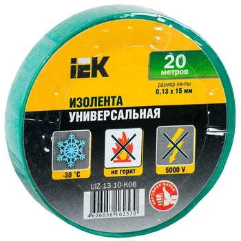 Изолента ПВХ 0.13х15мм (рул.20м) зел. IEK UIZ-13-10-K06 Изолента ПВХ 0.13х15мм (рул.20м) зел. IEK UIZ-13-10-K06