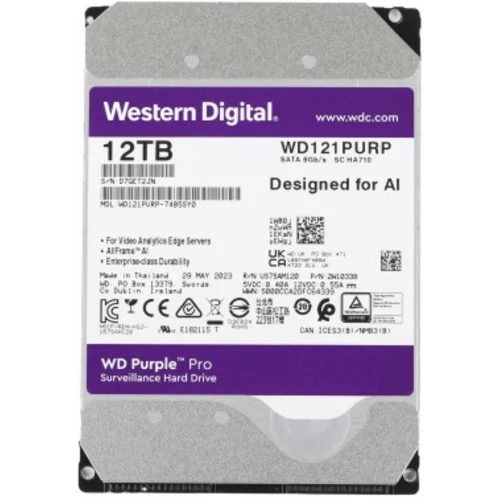Жесткий диск WD SATA-III 12TB WD121PURP Surveillance Purple Pro (7200rpm) 256Mb 3.5" Жесткий диск WD SATA-III 12TB WD121PURP Surveillance Purple Pro (7200rpm) 256Mb 3.5"